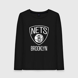 Лонгслив хлопковый женский Бруклин Нетс логотип, цвет: черный