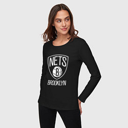 Лонгслив хлопковый женский Бруклин Нетс логотип, цвет: черный — фото 2