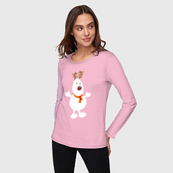 Лонгслив хлопковый женский Олень снеговик 01, цвет: светло-розовый — фото 2