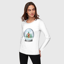 Лонгслив хлопковый женский Снежный шар с тигром, цвет: белый — фото 2