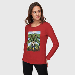 Лонгслив хлопковый женский Крутой Сэм Алудранский Рептилоид, цвет: красный — фото 2