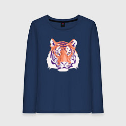 Лонгслив хлопковый женский Тигра оранжевый, цвет: тёмно-синий