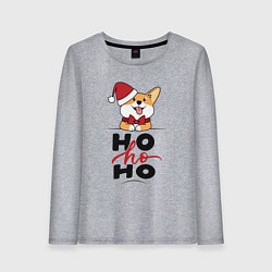 Лонгслив хлопковый женский Corgi Ho ho Ho, цвет: меланж