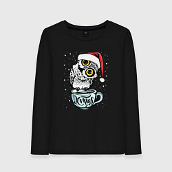 Лонгслив хлопковый женский X-mas Owl, цвет: черный