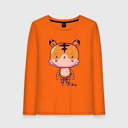 Лонгслив хлопковый женский 2022 Удивленный тигр, цвет: оранжевый