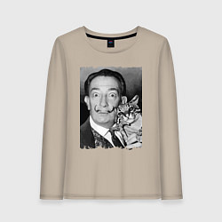 Лонгслив хлопковый женский Salvador Dali & nice cat, цвет: миндальный