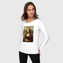 Лонгслив хлопковый женский Dont Worry Be Happy Мона Лиза, цвет: белый — фото 2