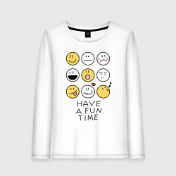Лонгслив хлопковый женский Have a fun time - emoji, цвет: белый