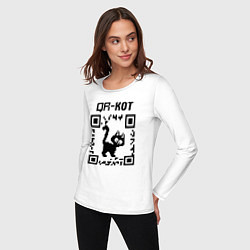 Лонгслив хлопковый женский QR кот КОТИК, цвет: белый — фото 2