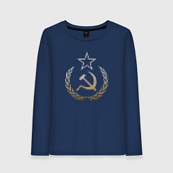 Лонгслив хлопковый женский Символы СССР стиль полутон, цвет: тёмно-синий