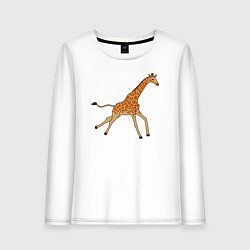 Лонгслив хлопковый женский Жираф бегущий, цвет: белый