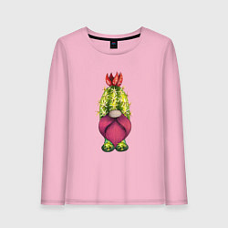 Лонгслив хлопковый женский Забавный гном - кактус, цвет: светло-розовый