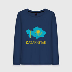 Лонгслив хлопковый женский Map Kazakhstan, цвет: тёмно-синий