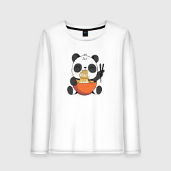 Лонгслив хлопковый женский Cute Panda Eating Ramen, цвет: белый