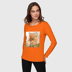 Лонгслив хлопковый женский Кот Рыжик, цвет: оранжевый — фото 2