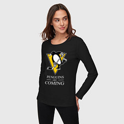 Лонгслив хлопковый женский Penguins are coming, Pittsburgh Penguins, Питтсбур, цвет: черный — фото 2