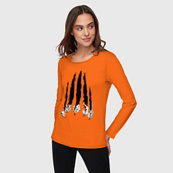 Лонгслив хлопковый женский Когти рвут футболку, цвет: оранжевый — фото 2