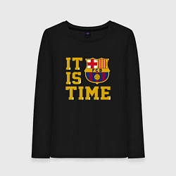 Лонгслив хлопковый женский IT IS BARCA TIME НАСТАЛО ВРЕМЯ БАРСЫ Barcelona Бар, цвет: черный