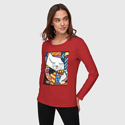 Лонгслив хлопковый женский Ромеро Бритто Довольный кот, цвет: красный — фото 2