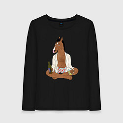 Лонгслив хлопковый женский Медитирующий БоДжек, цвет: черный