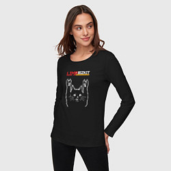 Лонгслив хлопковый женский Limp Bizkit рок кот, цвет: черный — фото 2