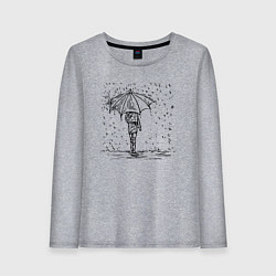 Лонгслив хлопковый женский Девушка с зонтом под дождем, цвет: меланж