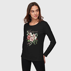 Лонгслив хлопковый женский Spring mood Flower, цвет: черный — фото 2