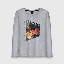 Лонгслив хлопковый женский Ван-Пис, Луффи, Зоро Ророноа, Санджи Винсмок, цвет: меланж