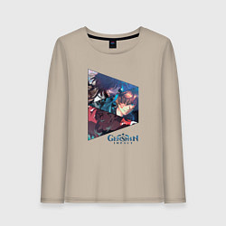 Лонгслив хлопковый женский Чжун Ли, Тарталья, Кадзуха, цвет: миндальный