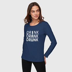 Лонгслив хлопковый женский DRINK DRANK DRUNK, цвет: тёмно-синий — фото 2