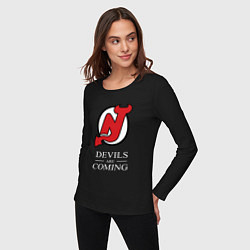 Лонгслив хлопковый женский New Jersey Devils are coming Нью Джерси Девилз, цвет: черный — фото 2