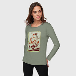 Лонгслив хлопковый женский Coffee Cup Retro, цвет: авокадо — фото 2