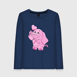 Лонгслив хлопковый женский Розовый слонёнок, цвет: тёмно-синий