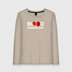 Лонгслив хлопковый женский Blood Donor Day, цвет: миндальный