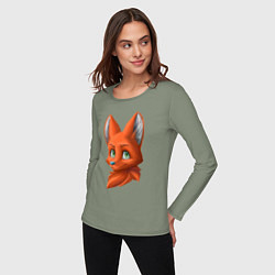 Лонгслив хлопковый женский Милая лисичка Cute fox, цвет: авокадо — фото 2