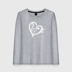 Лонгслив хлопковый женский Скрипичный и Басовый Ключи в Сердце, цвет: меланж