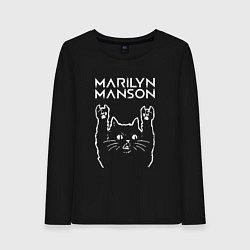 Лонгслив хлопковый женский Marilyn Manson Рок кот, цвет: черный