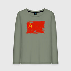 Лонгслив хлопковый женский Рваный флаг СССР, цвет: авокадо