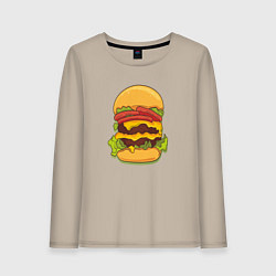 Лонгслив хлопковый женский Самый вкусный гамбургер, цвет: миндальный