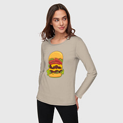 Лонгслив хлопковый женский Самый вкусный гамбургер, цвет: миндальный — фото 2