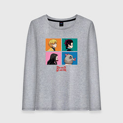 Лонгслив хлопковый женский Клинок, рассекающий демонов Коллаж, цвет: меланж