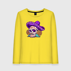 Лонгслив хлопковый женский Mexico Skull, цвет: желтый