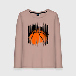 Лонгслив хлопковый женский Баскетбольный мяч в разрыве, цвет: пыльно-розовый