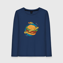Лонгслив хлопковый женский Бургер Планета Planet Burger, цвет: тёмно-синий