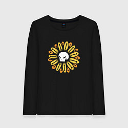 Лонгслив хлопковый женский Череп Подсолнух Sunflower Skull, цвет: черный