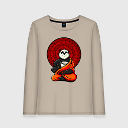 Лонгслив хлопковый женский Медитация панды Дзен, цвет: миндальный