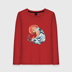 Лонгслив хлопковый женский Душа природы Японии - Бушующее море, цвет: красный