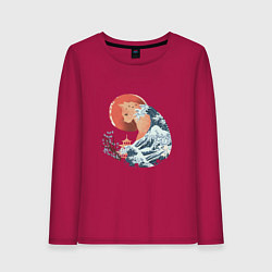 Лонгслив хлопковый женский Душа природы Японии - Бушующее море, цвет: маджента