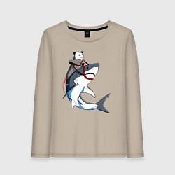 Лонгслив хлопковый женский Опоссум верхом на акуле, цвет: миндальный