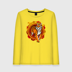 Лонгслив хлопковый женский Тигр выходит из груди, цвет: желтый